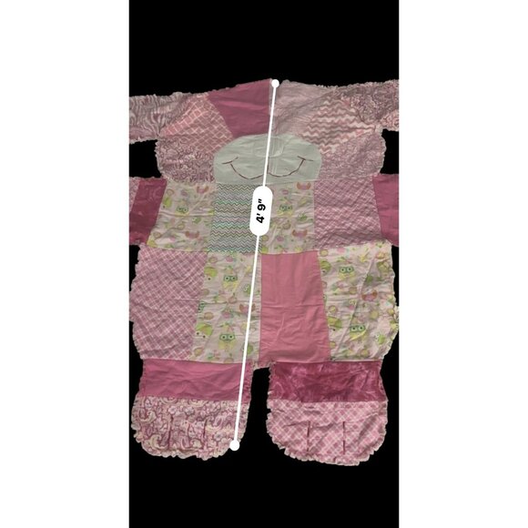 Pink Patchwork Bear-Shaped Quilt With Fringe & Owl Patterns For Toddlers Babies - Picture 6 of 16